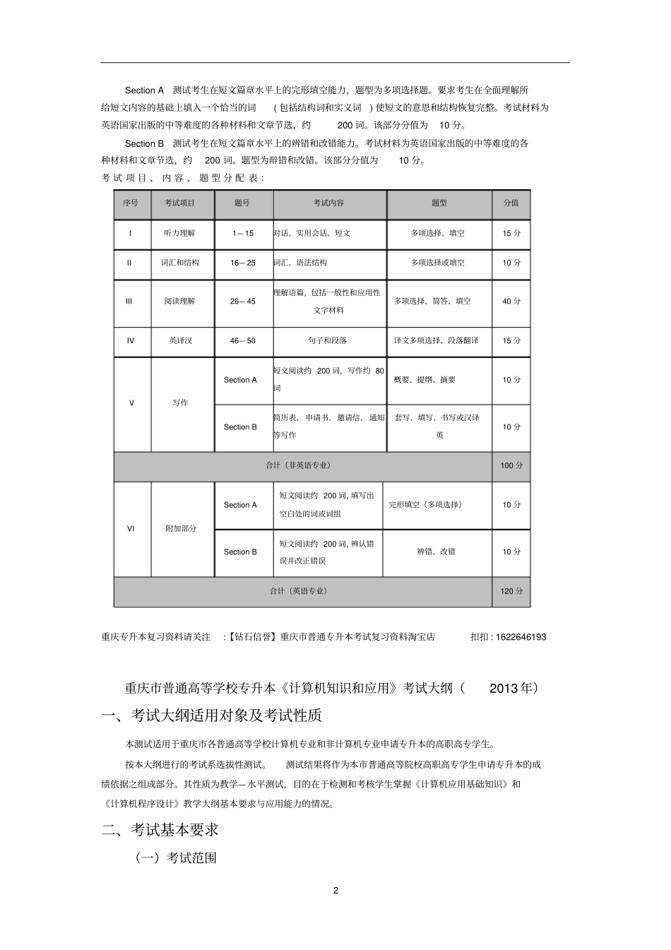 重庆2013年专升本考试大纲_第2页