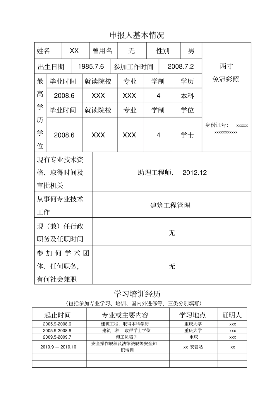 重庆专业技术资格申报评审表_第3页