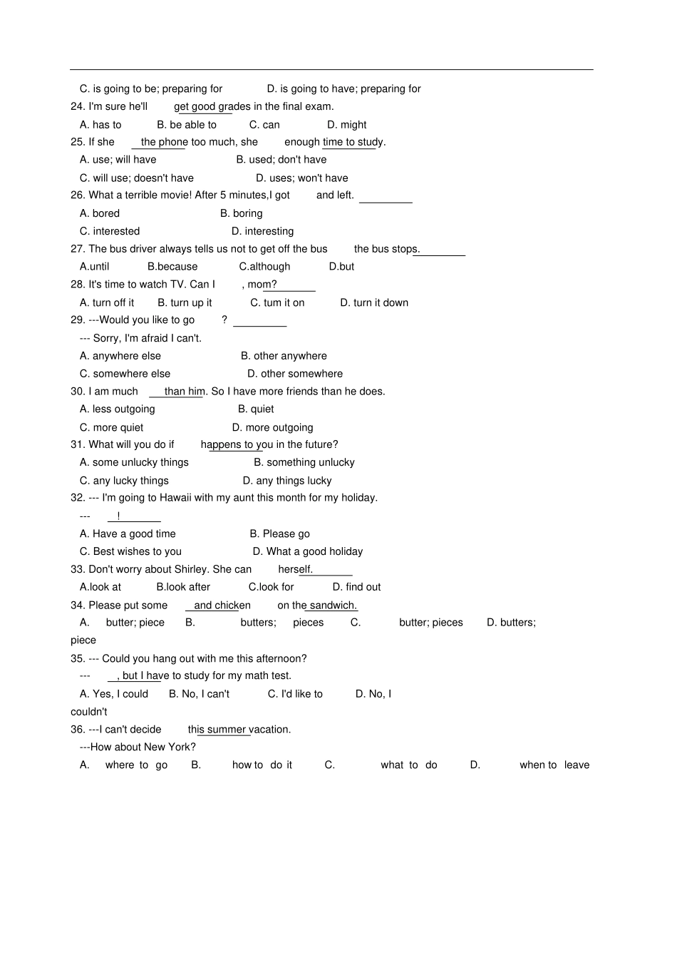 重庆南开中学八年级英语上学期期末考试试题无答案_第3页