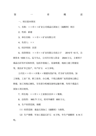 重晶石深加工项目可研报告