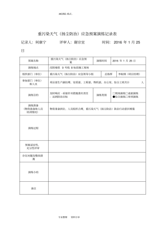重污染天气扬尘防治应急演练记录文本