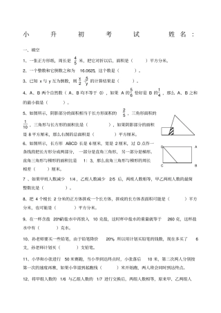重点小学小升初数学试题含答案