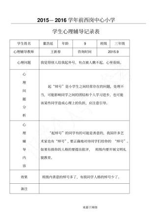 重点小学心理咨询记录表格模板18份