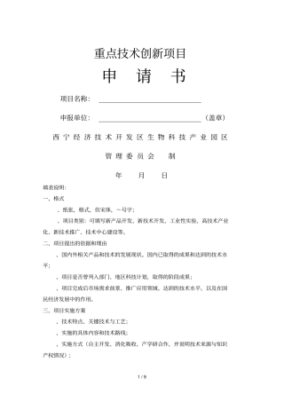 重点技术创新项目