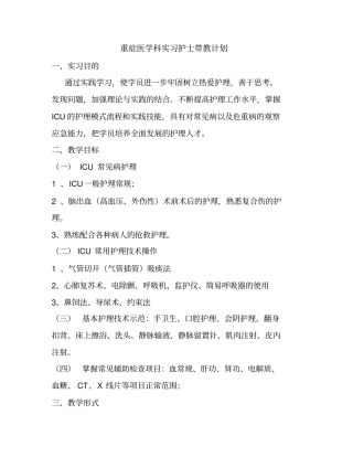重症医学科实习生带教计划