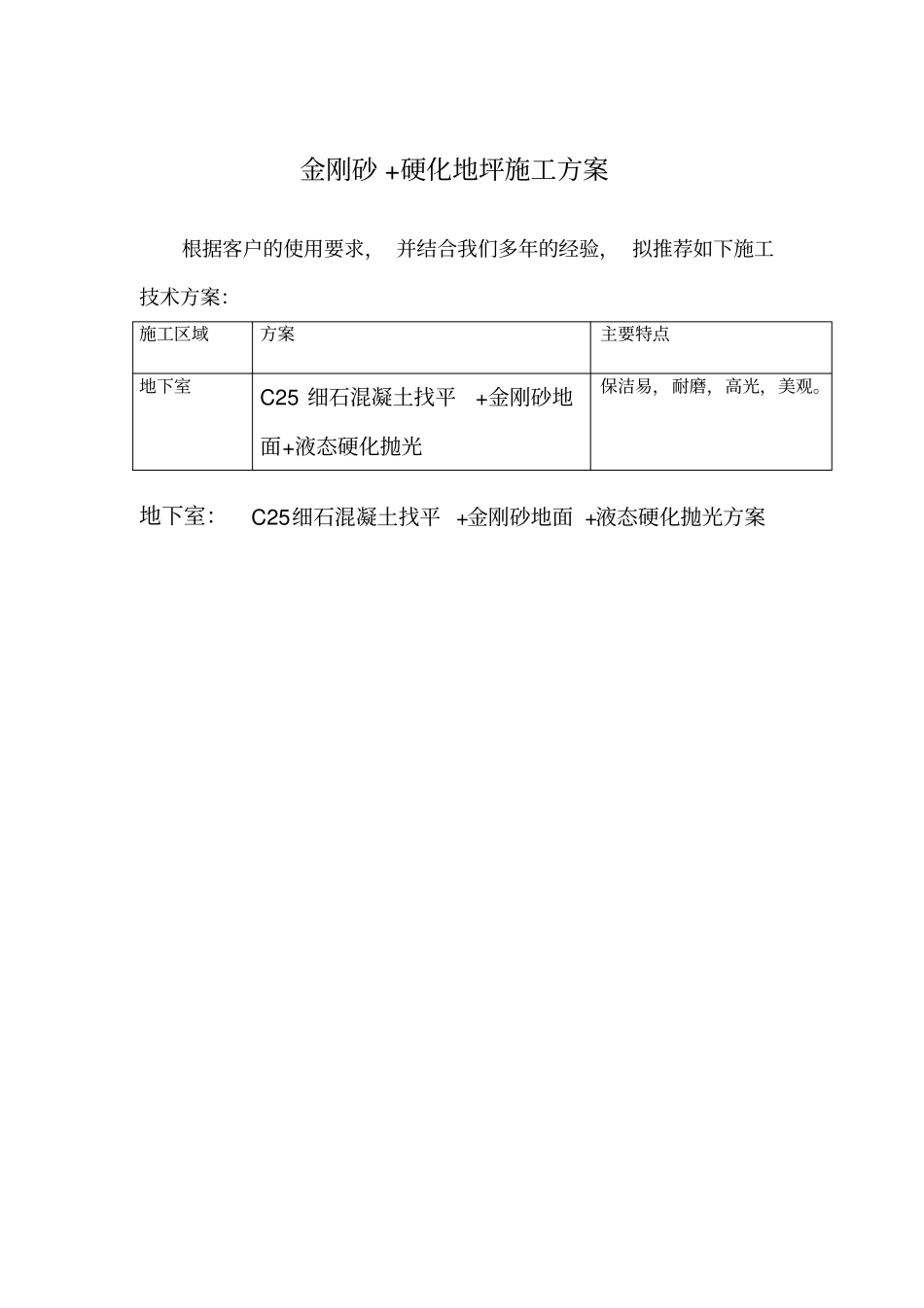 金刚砂+耐磨硬化地坪施工方案_第1页