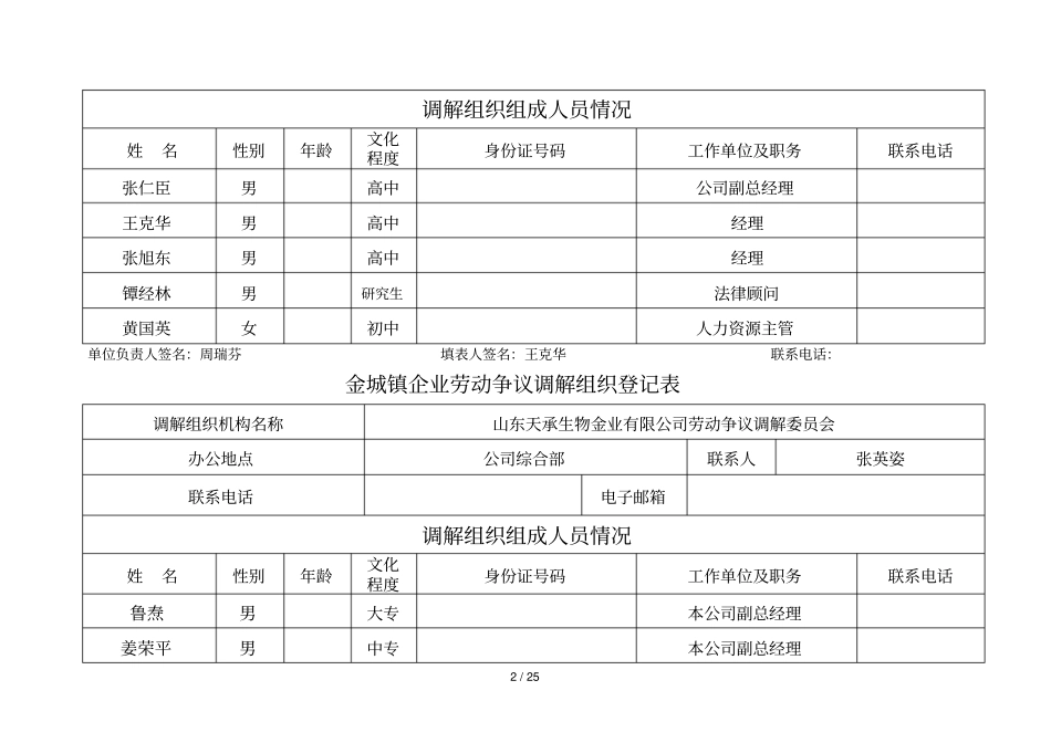 金城镇企业劳动争议调解组织登记表_第2页
