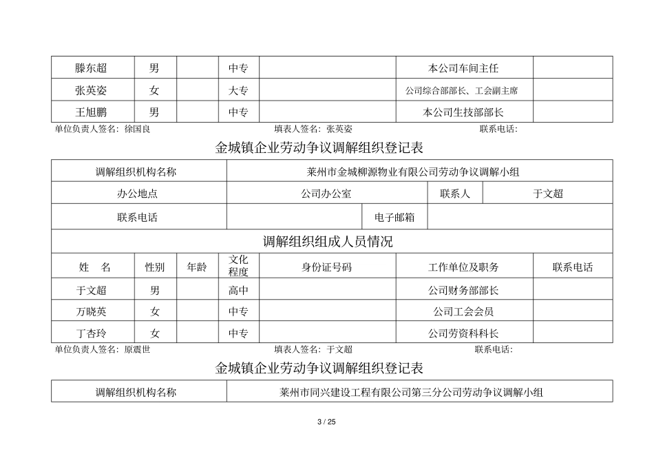 金城镇企业劳动争议调解组织登记表_第3页