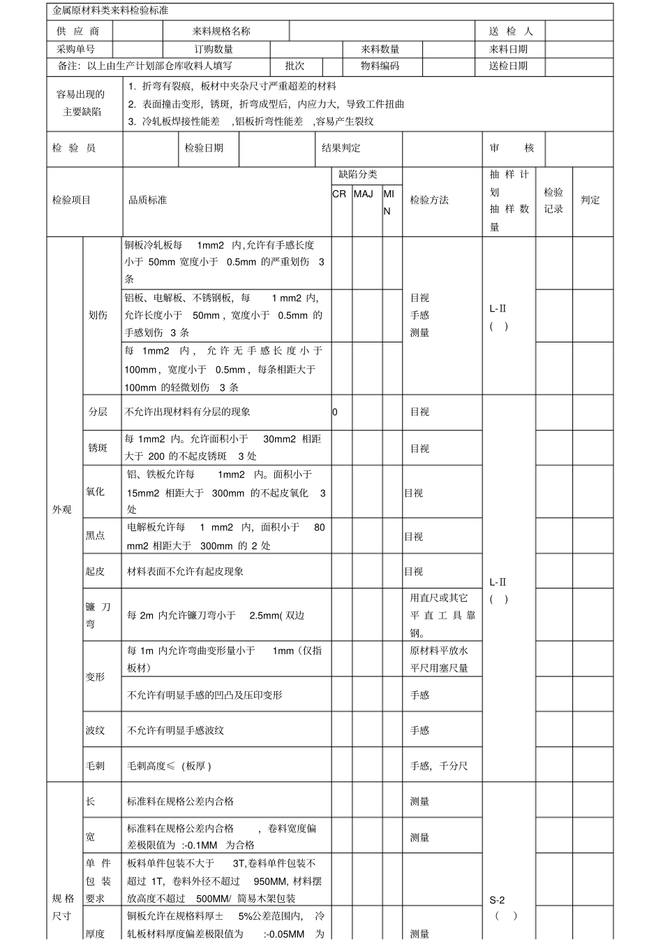 金属原材料类来料检验标准_第1页
