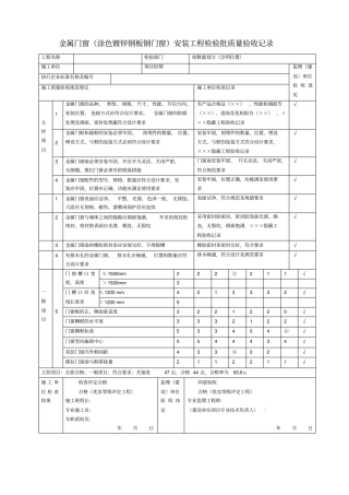 金属门窗镀锌窗质量验收记录