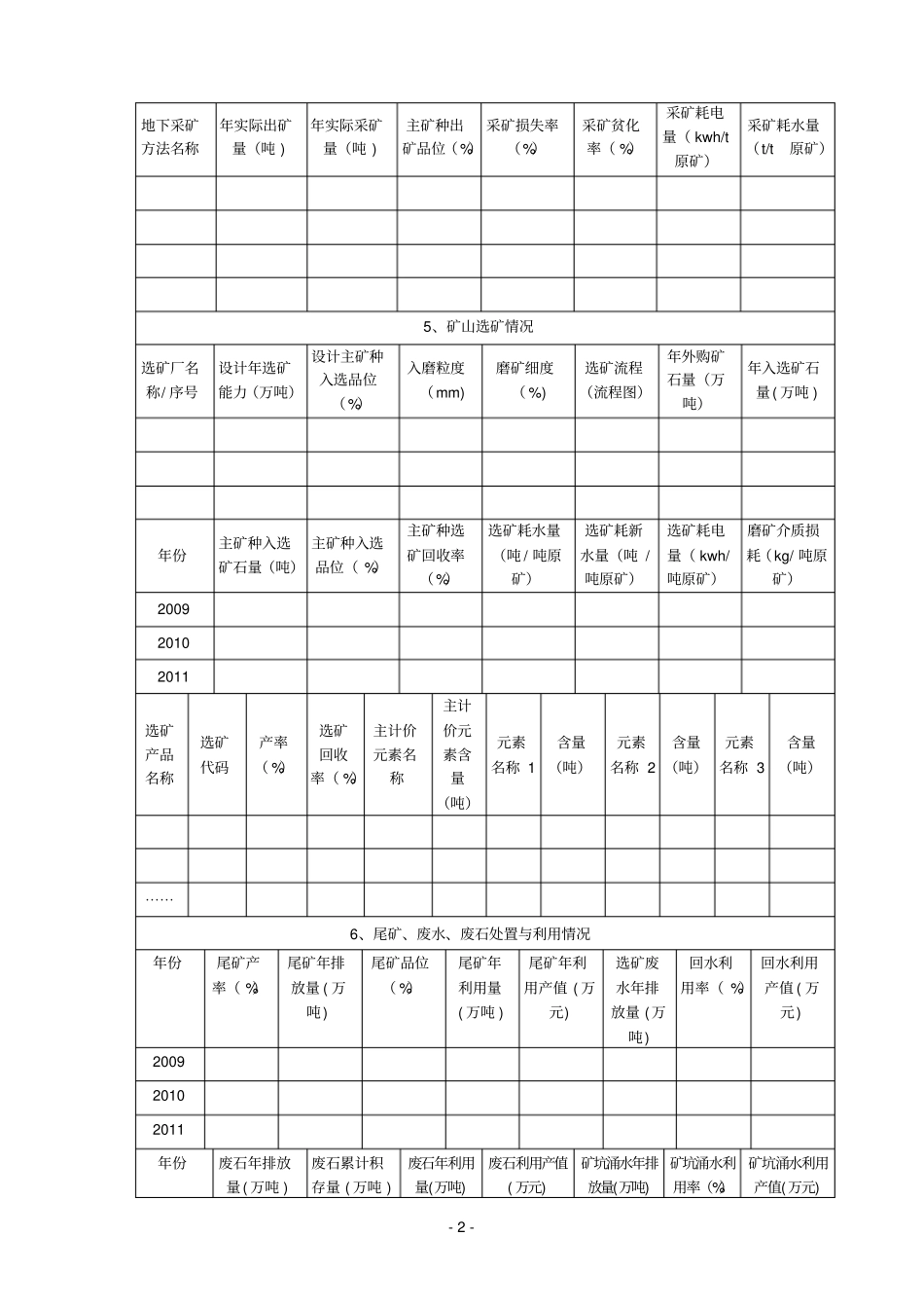 金属非金属矿山三率统计表附填表说明_第2页