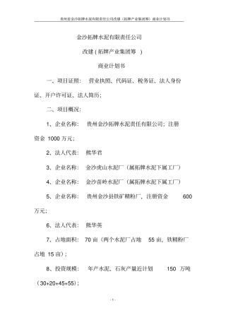 金沙拓牌水泥有限责任公司改建1拓牌产业集团筹可行性研究报告