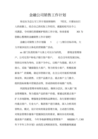 金融公司销售工作计划