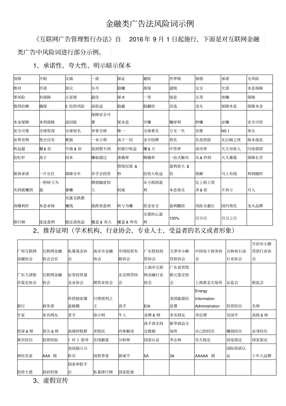 金融类广告法风险词示例_第1页