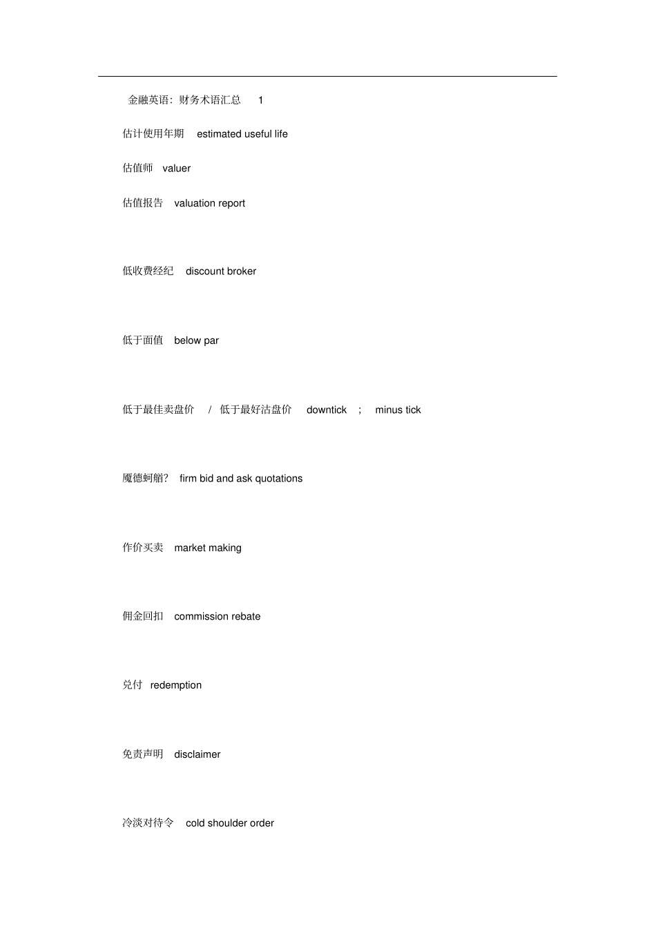 金融英语：财务专业术语汇总大全_第1页