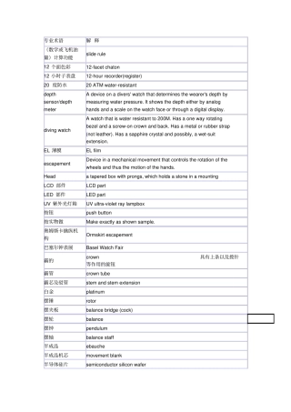 钟表行业专业术语中英文对照资料