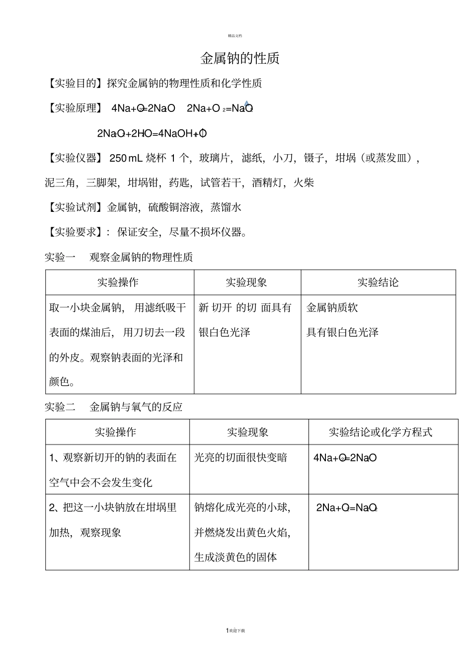 钠的性质试验试验报告_第1页