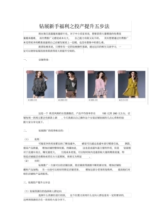 钻展新手福利之投产提升五步法