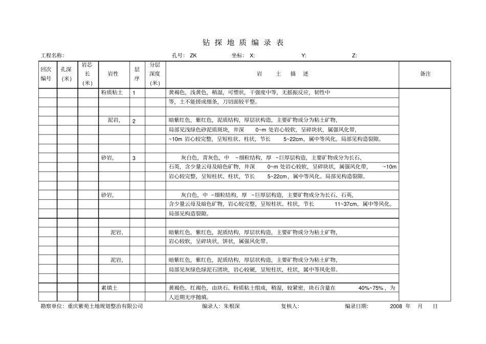 钻探地质编录表模板_第1页