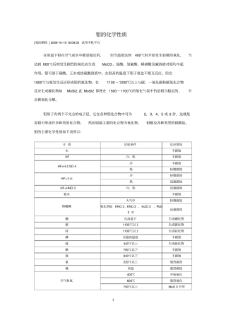 钼的参考资料化学性质