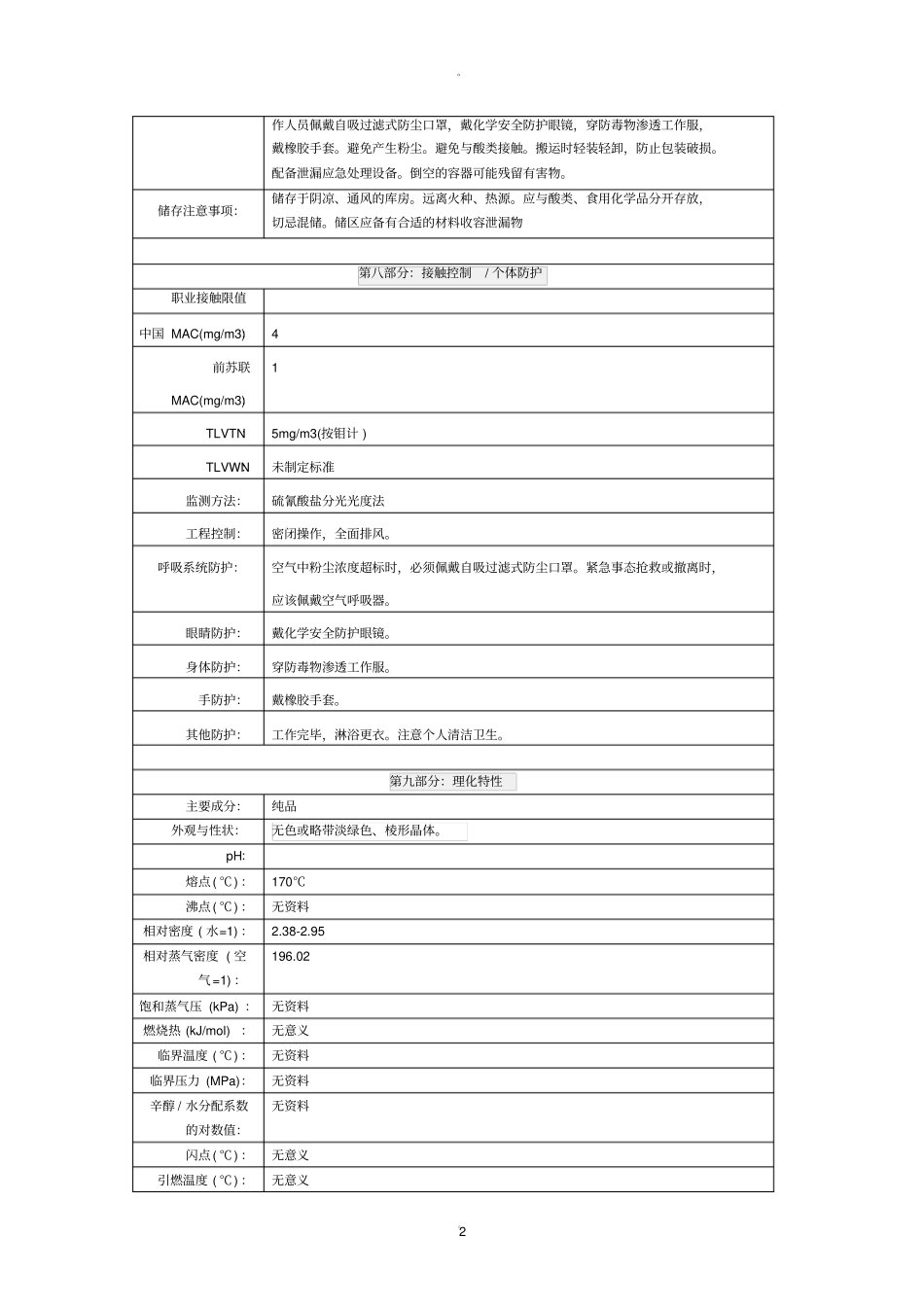 钼酸铵化学品安全技术说明书_第2页