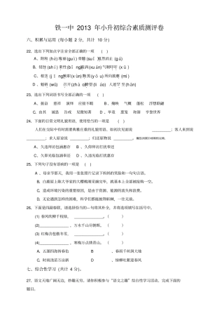 铁一中小升初综合素质测评卷附标准答案