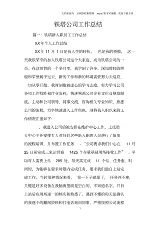 铁塔公司工作总结