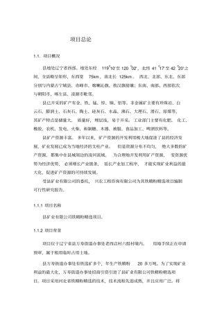 铁精粉精选项目可行性研究报告