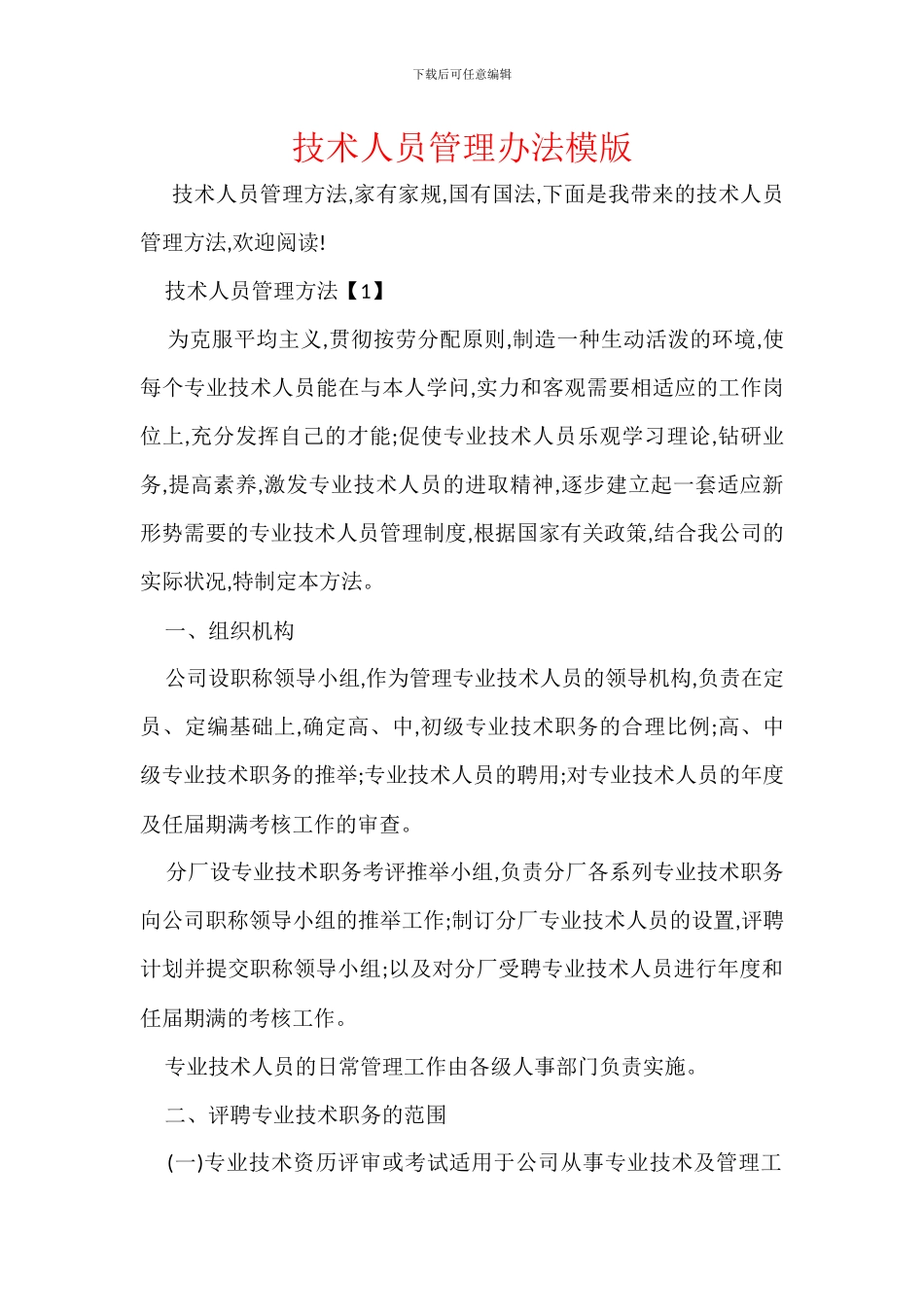 技术人员管理办法模版_第1页