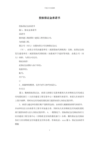 投标保证金承诺书