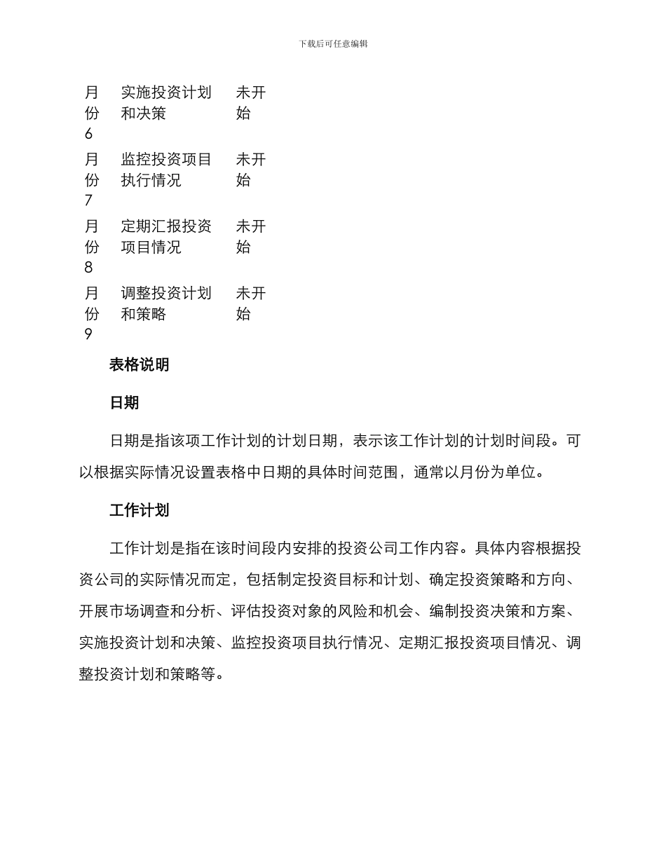 投资公司工作计划表格_第2页