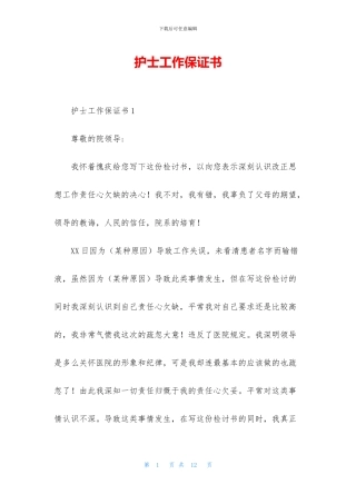 护士工作保证书