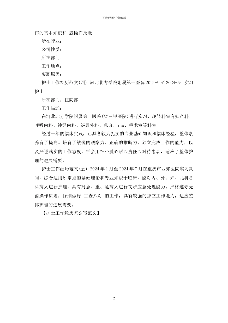 护士工作经历怎么写范文_第2页