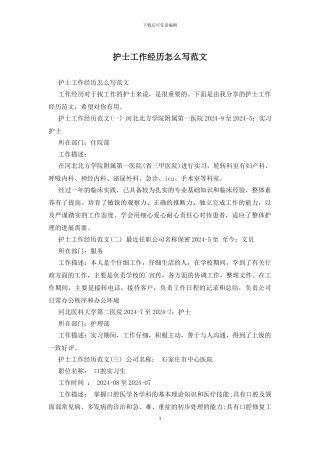 护士工作经历怎么写范文