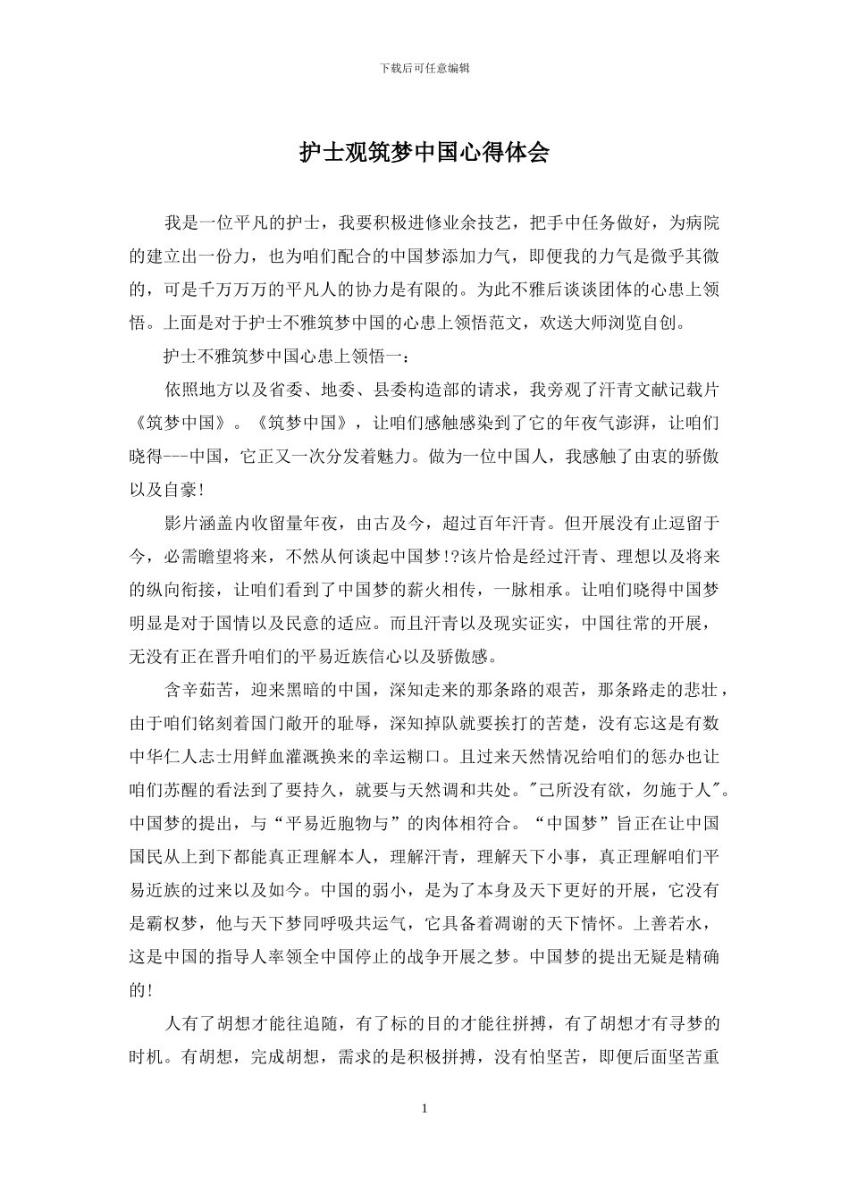 护士观筑梦中国心得体会_第1页