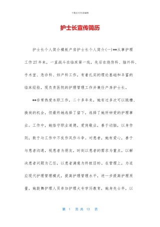 护士长宣传简历