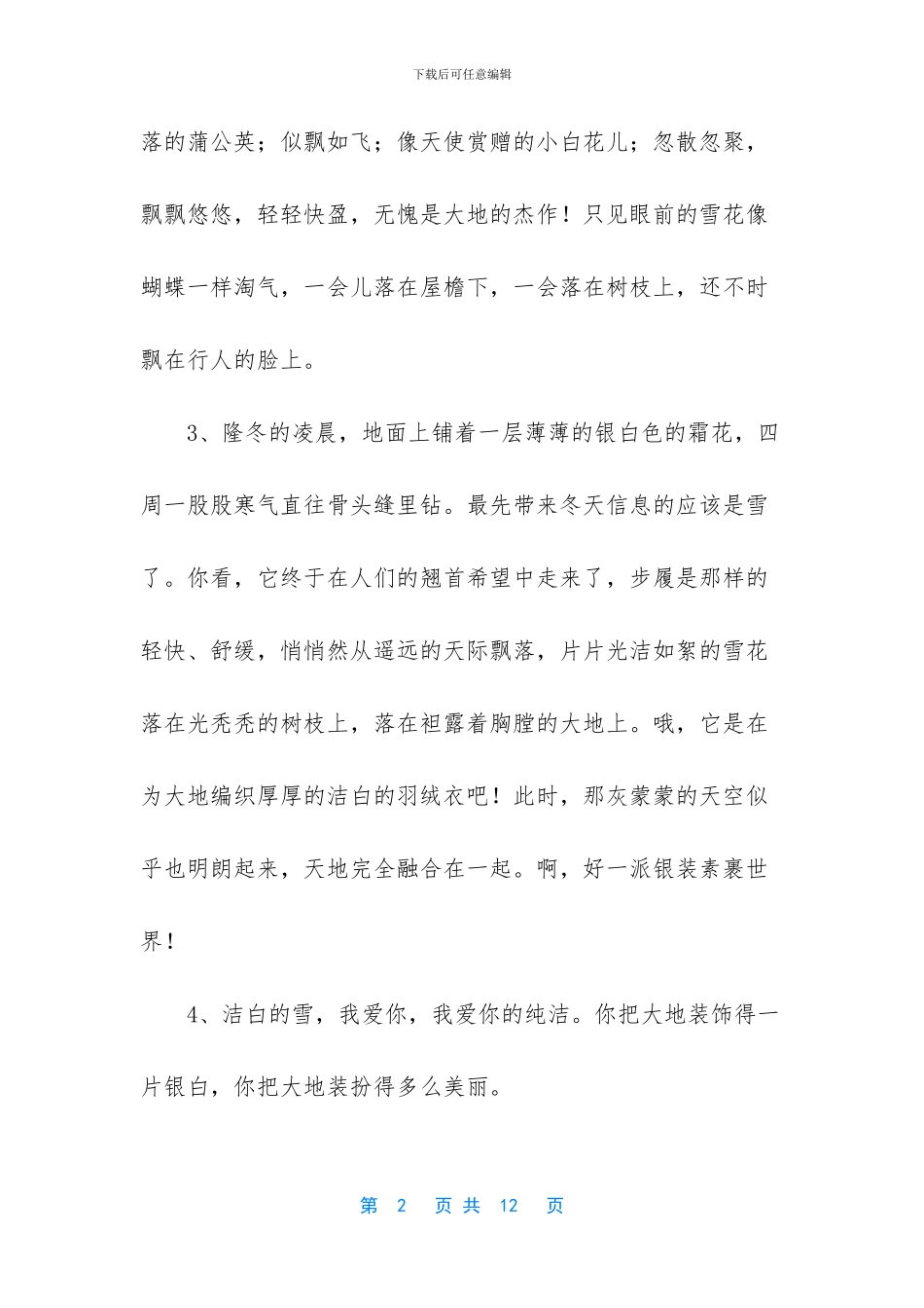 描写下雪的时候好词好句段_第2页