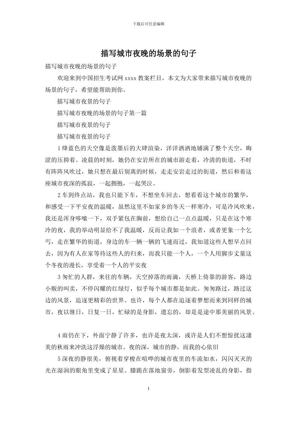 描写城市夜晚的场景的句子_第1页