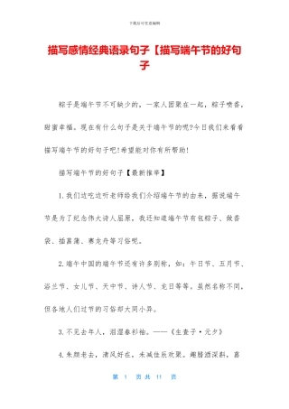 描写感情经典语录句子【描写端午节的好句子