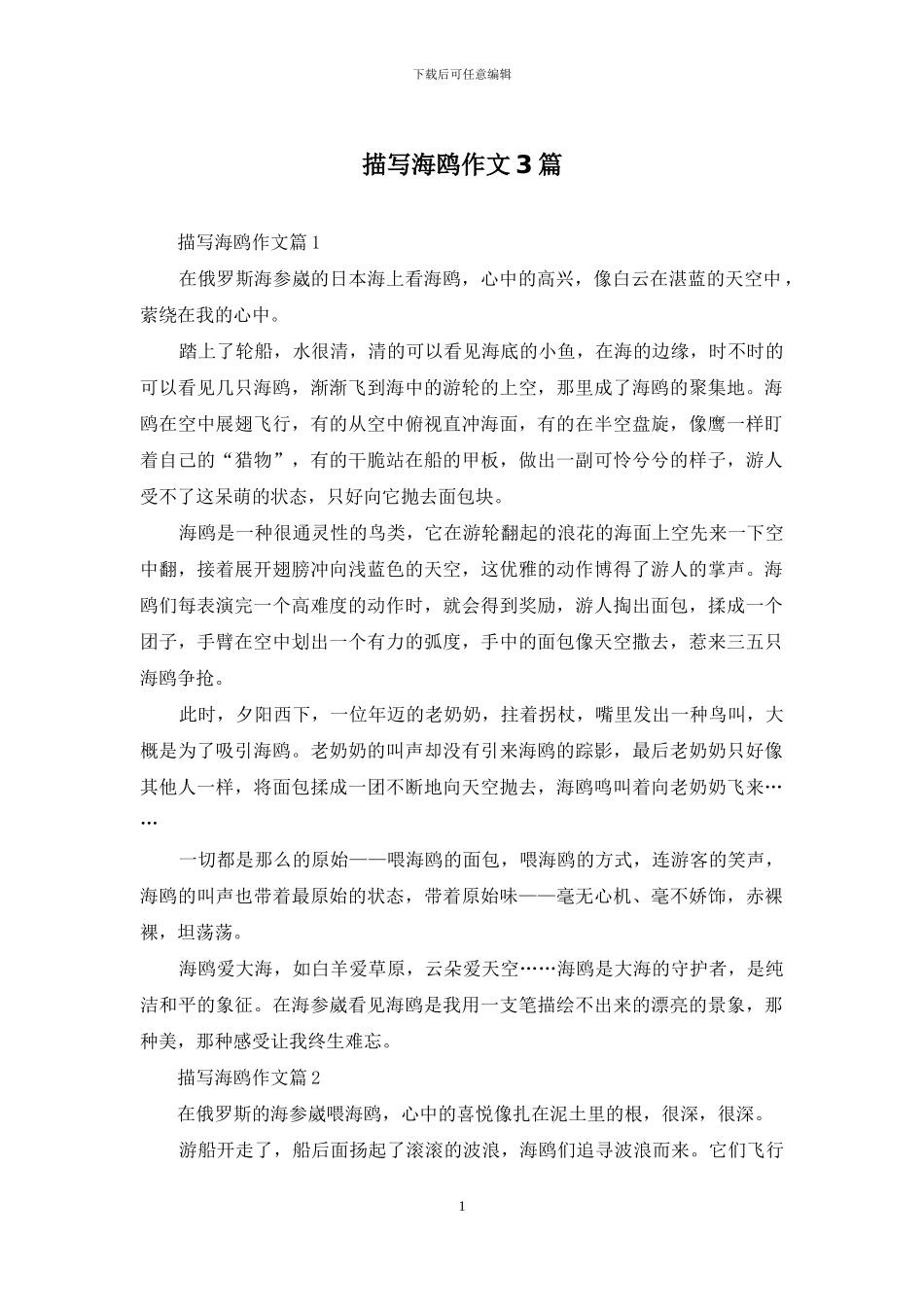 描写海鸥作文3篇_第1页