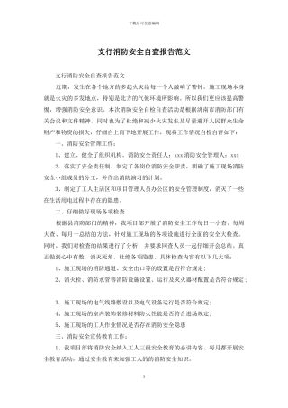 支行消防安全自查报告范文