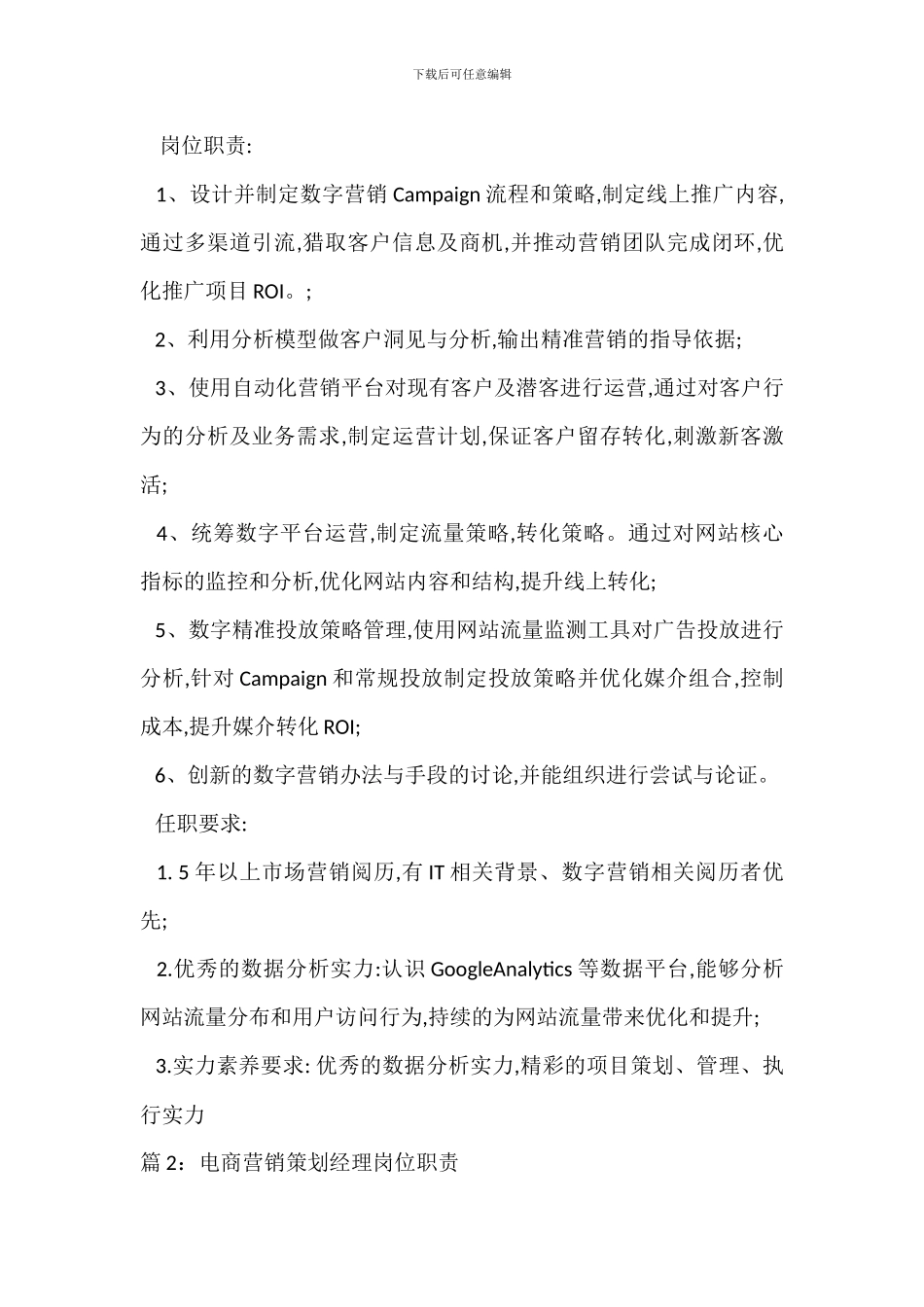 数字营销策划经理岗位职责_第2页