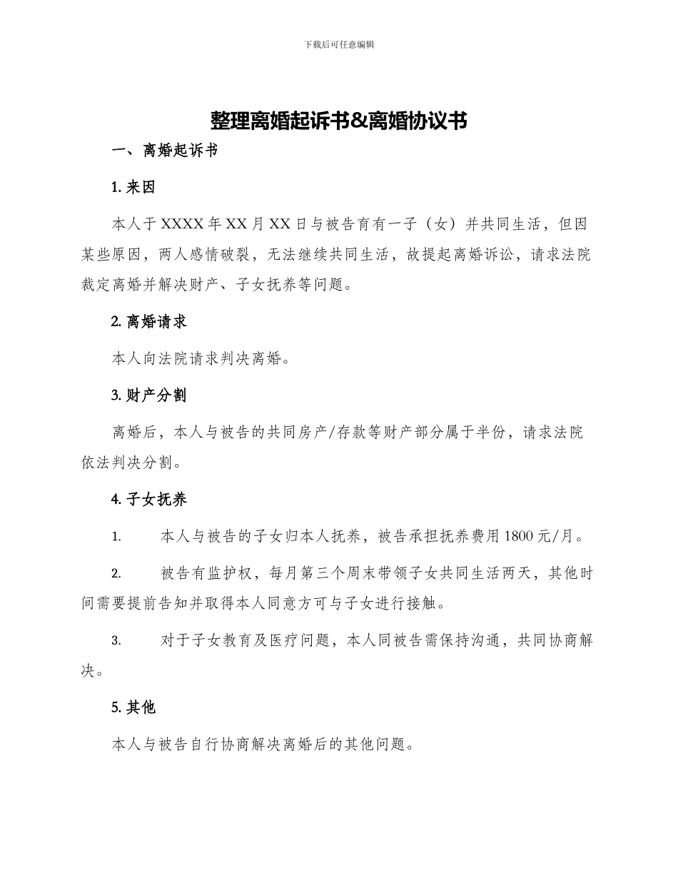 整理离婚起诉书离婚协议书_第1页