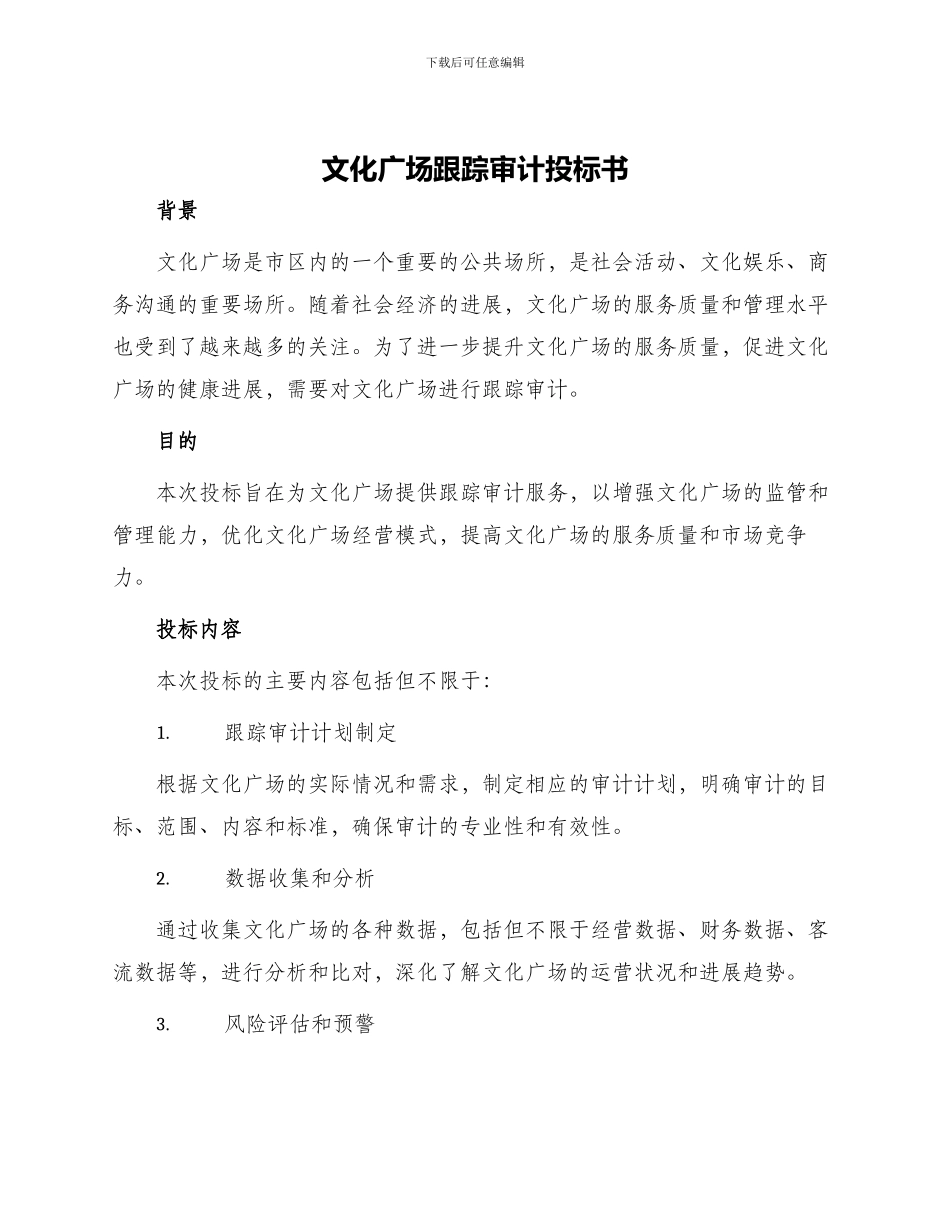文化广场跟踪审计投标书_第1页