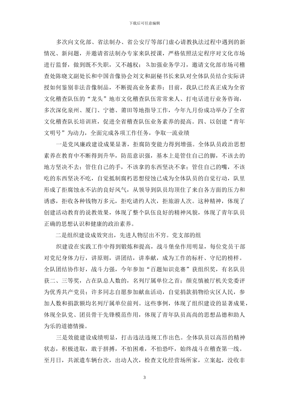 文化稽查队创建青年文明号汇报材料_第3页