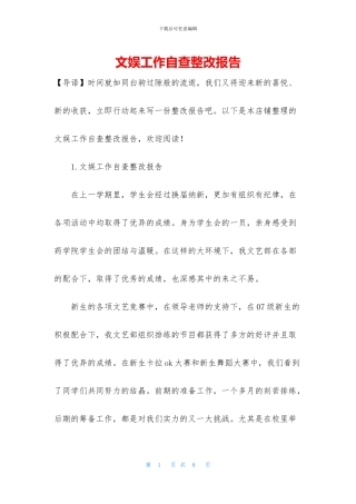 文娱工作自查整改报告