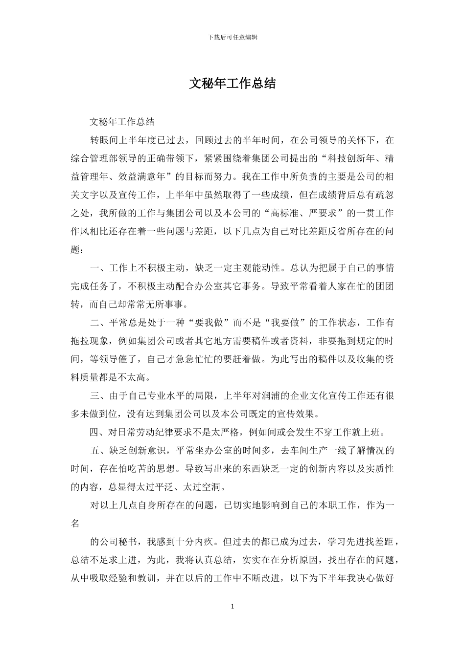 文秘年工作总结_第1页