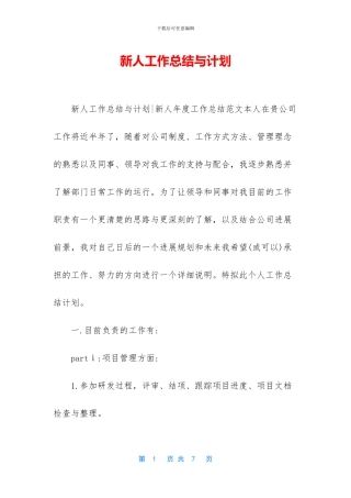 新人工作总结与计划
