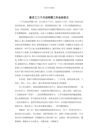 新员工三个月试用期工作总结范文