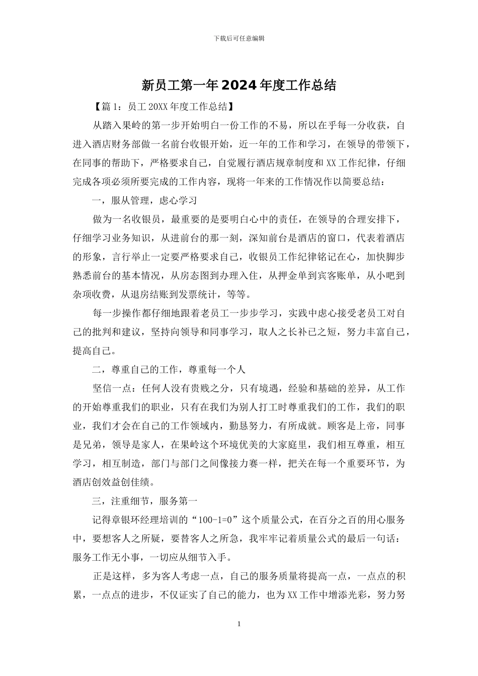 新员工第一年2024年度工作总结_第1页